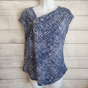 Adrienne Vittadini S Blue Asymmetrical Blouse Modern Minimalist NWT